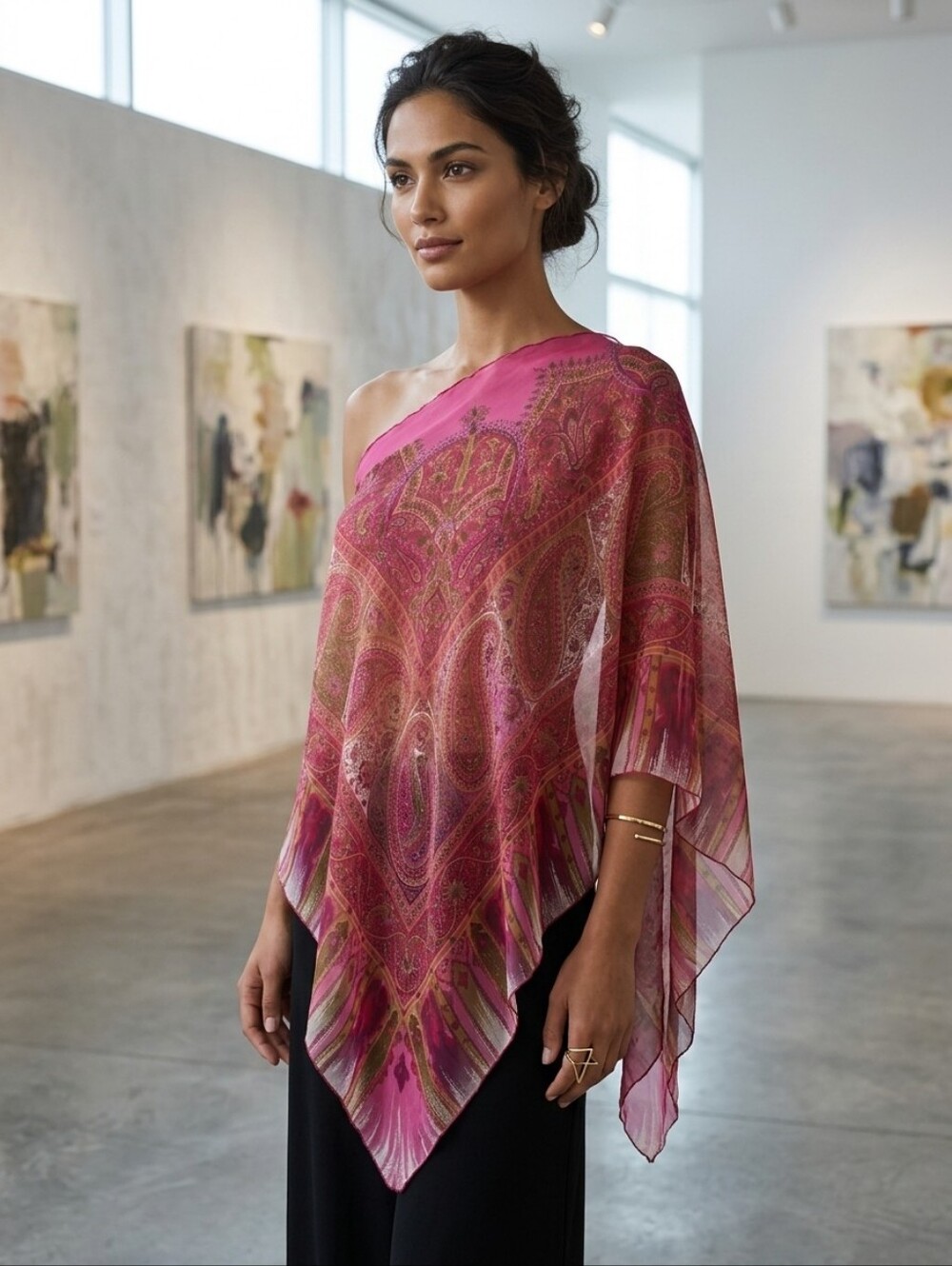 Vintage Y2K shawl/poncho sheer pink paisley